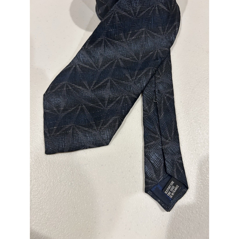 Cerruti 1881 Silk Tie Geometric Dark Blue Made in France Extra Long 61"